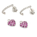 Pink Sapphire& Diamond Drop Hoop Earrings