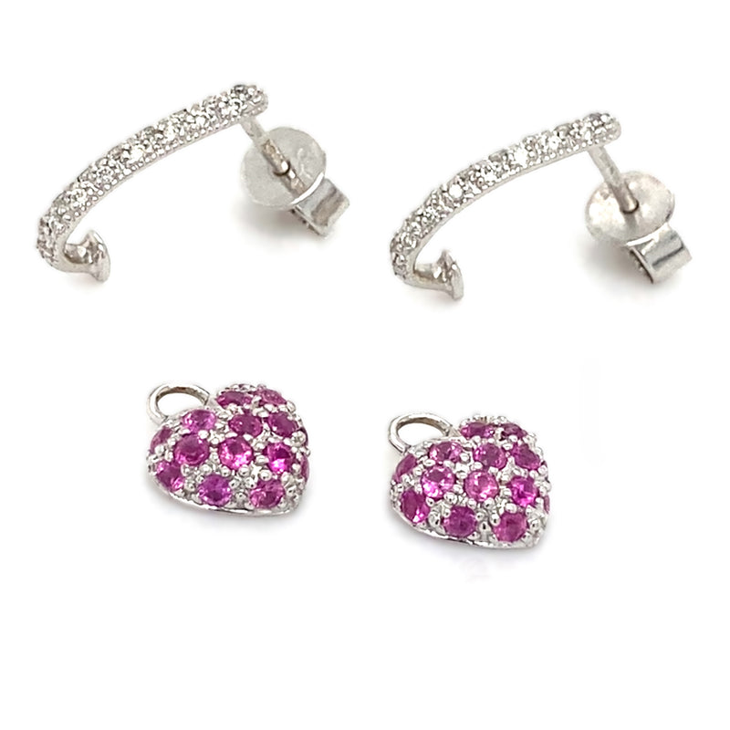 Pink Sapphire& Diamond Drop Hoop Earrings