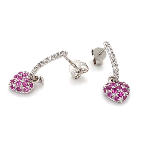 Pink Sapphire& Diamond Drop Hoop Earrings