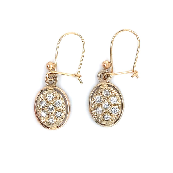 Diamond Set 9ct Gold Drop Earrings