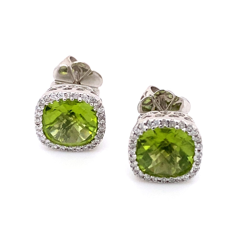 Pre-owned 18ct gold peridot & diamond earrings