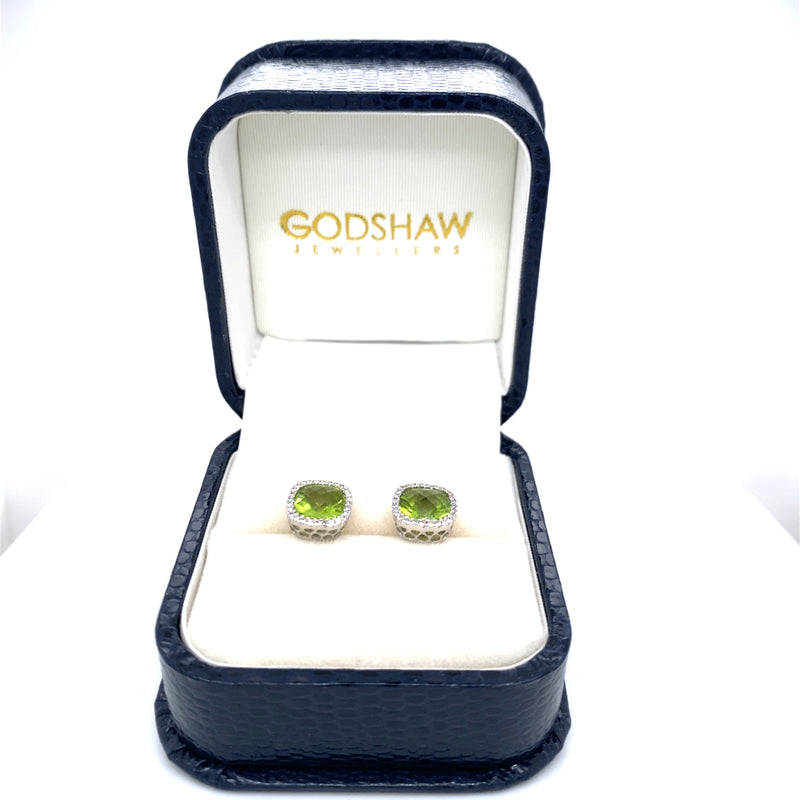 Pre-owned 18ct gold peridot & diamond earrings