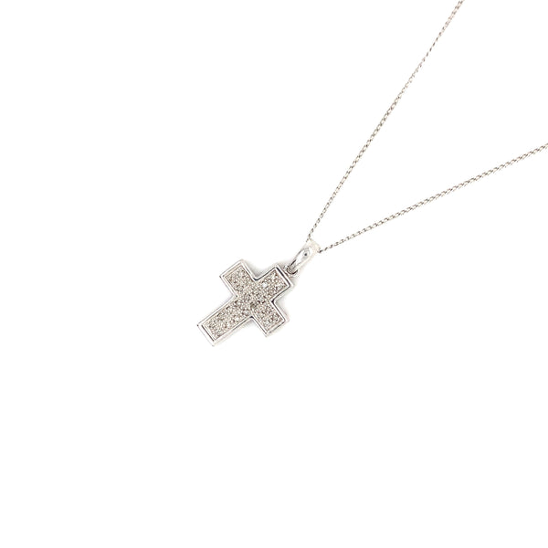 9ct White Gold Diamond Cross Pendant