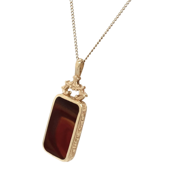 Bloodstone & Agate Double Sided Pendant Necklace