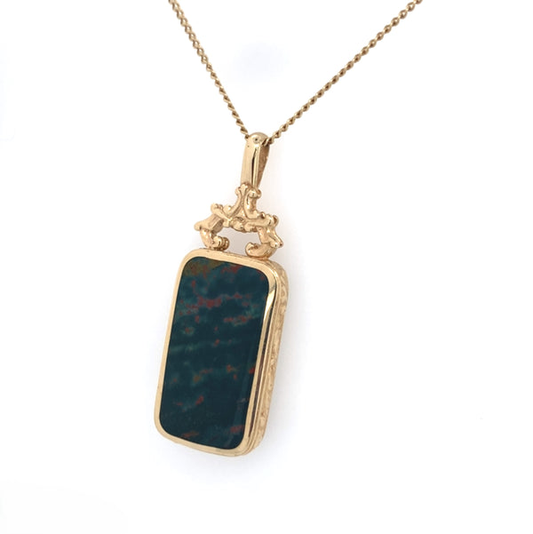 Bloodstone & Agate Double Sided Pendant Necklace