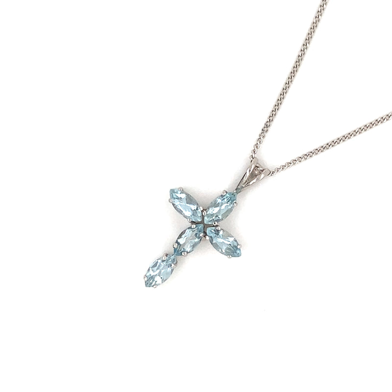 Aquamarine Cross Pendant & Chain