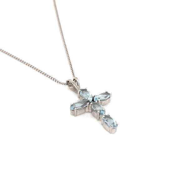 Aquamarine Cross Pendant & Chain