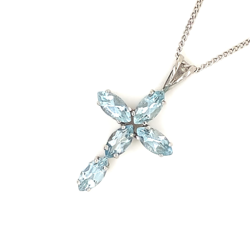 Aquamarine Cross Pendant & Chain