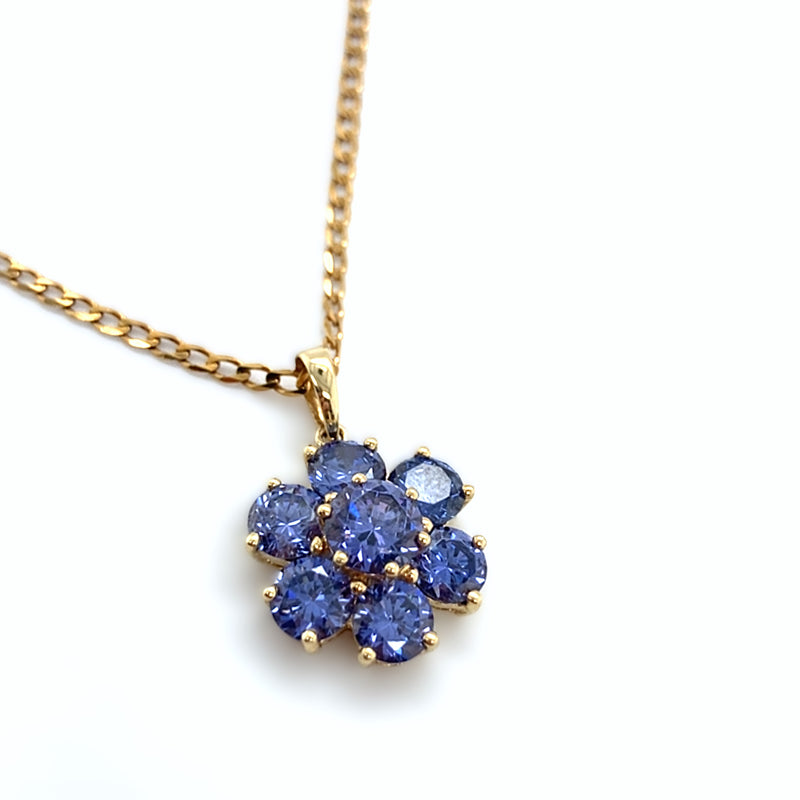 9ct Gold Blue Cubic Zirconia Pendant & Chain