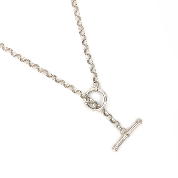 Silver Belcher Link Lariat Necklace - 18"