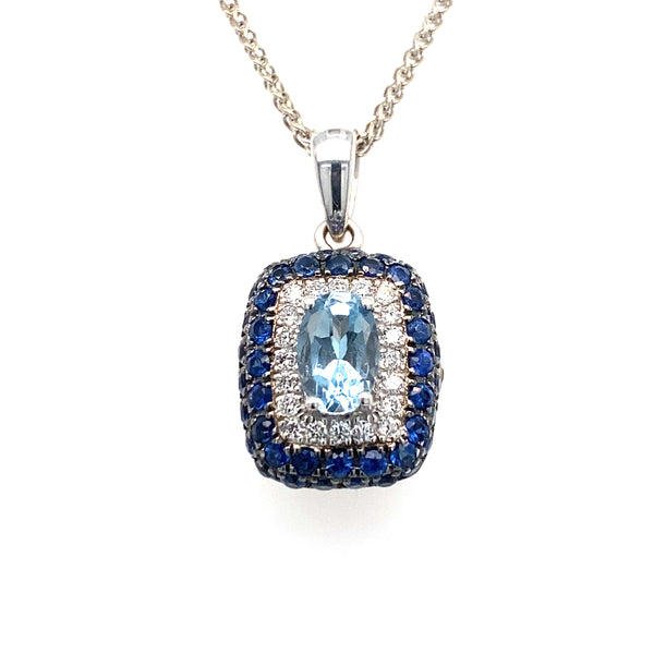 Pre-owned Sapphire, Aquamarine & Diamond pendant