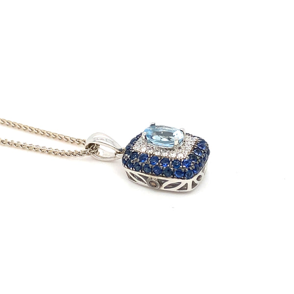 Pre-owned Sapphire, Aquamarine & Diamond pendant