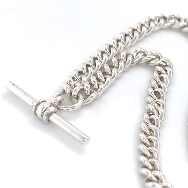 Silver Double Albert/ Necklace With T-Bar