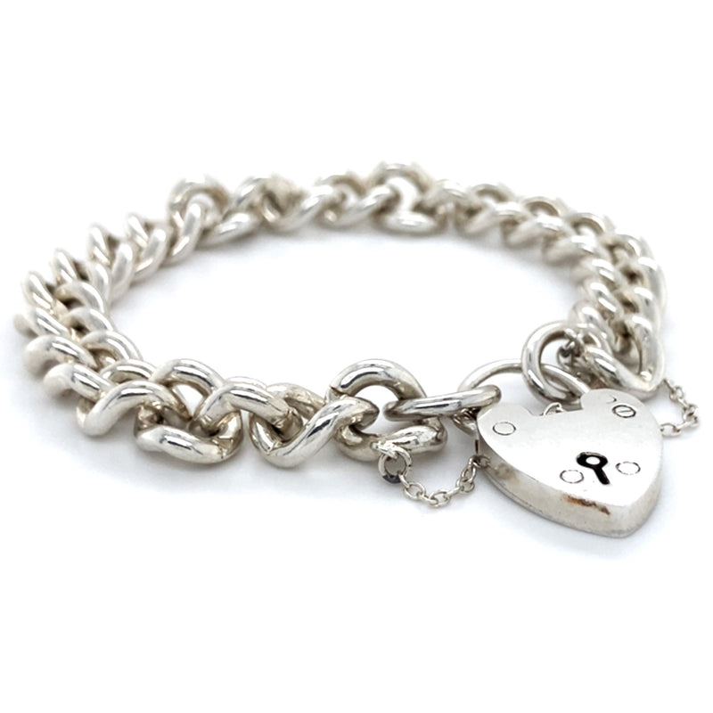 Silver Heavy Curb Link Bracelet With Padlock