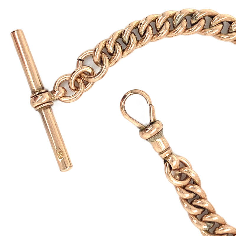 Rose gold curb link bracelet with T bar