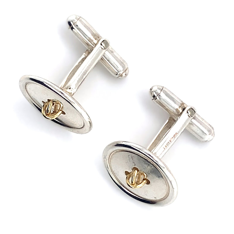 Tiffany & Co Silver & 18ct Gold Button Design Cufflinks