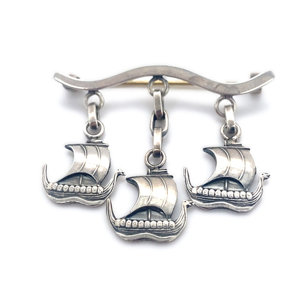 Scandinavian Silver Viking Ship Brooch by Carl Ove Frydensberg