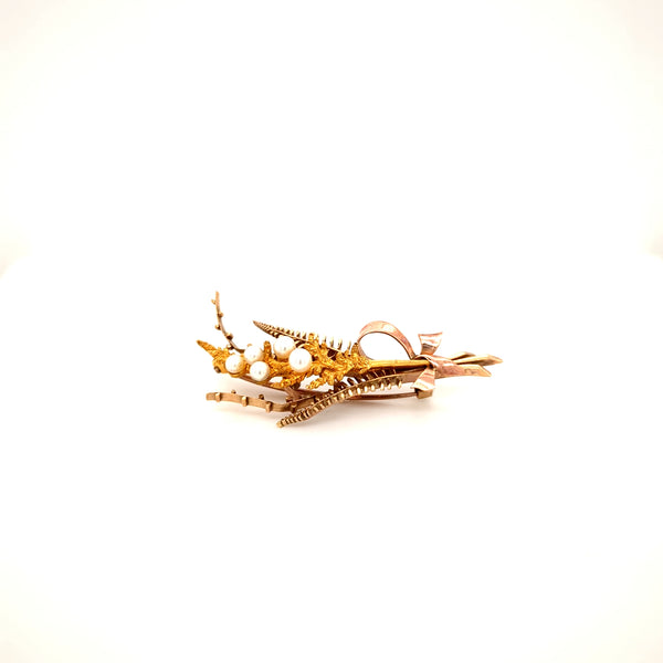 Gold and Pearl Leaf Brooch