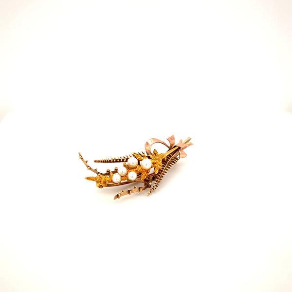 Gold and Pearl Leaf Brooch