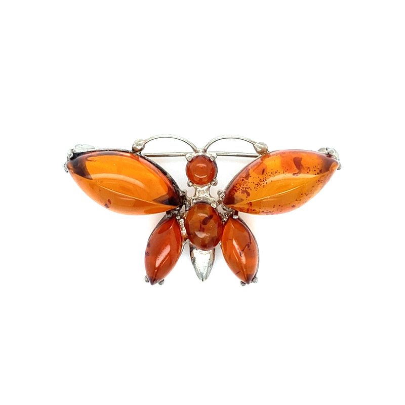 Amber Set Butterfly Brooch