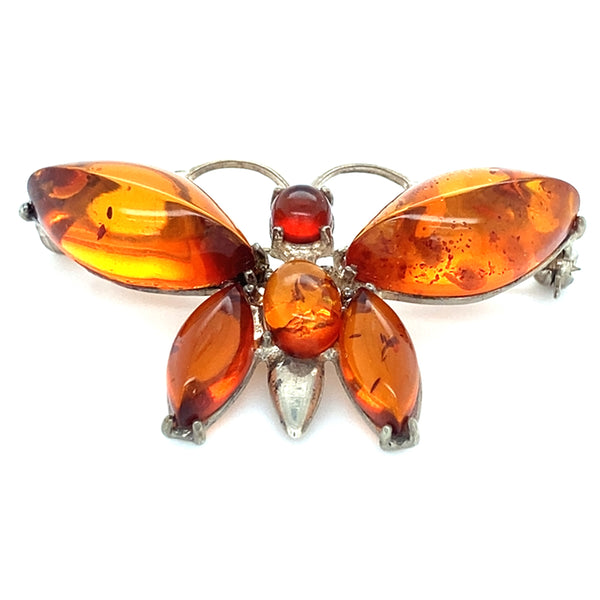 Amber Set Butterfly Brooch