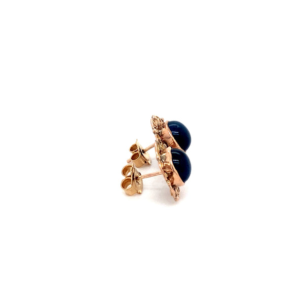9ct gold stud earrings set with blue tigerseye