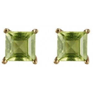 9ct Gold Peridot Square Claw Set Stud Earring