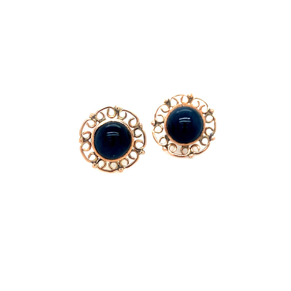 9ct gold stud earrings set with blue tigerseye