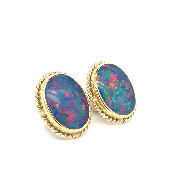 Stud earrings set with Opal Doublets & Diamonds