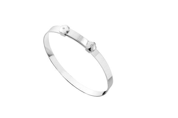 Children's Silver Expandable Flower Baby Bangle With White Cubic Zirconia