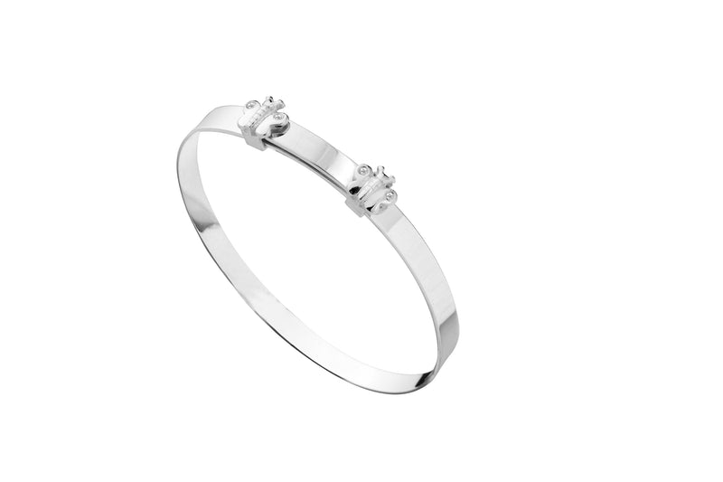 Children's Silver Expandable Butterfly Baby Bangle With White Cubic Zirconia