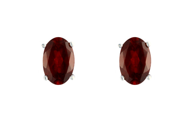 Garnet Oval Claw Set Stud Earring - Silver