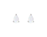 White Created Opal Pearshape Claw Set Stud Earring - Silver