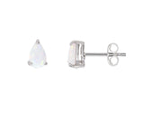 White Created Opal Pearshape Claw Set Stud Earring - Silver