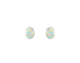 White Created Opal Oval Rubset Stud Earring - Silver