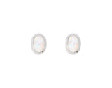 White Created Opal Oval Rubset Stud Earring - Silver