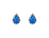 Blue Created Opal Pearshape Rubset Stud Earring - Silver