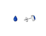 Blue Created Opal Pearshape Rubset Stud Earring - Silver