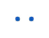 Blue Created Opal Round Claw Set Stud Earring - Silver