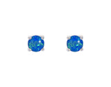 Blue Created Opal Round Claw Set Stud Earring - Silver