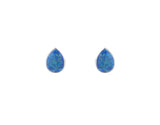 Blue Created Opal Pearshape Rubset Stud Earring - Silver