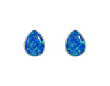 Blue Created Opal Pearshape Rubset Stud Earring - Silver