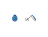 Blue Created Opal Pearshape Rubset Stud Earring - Silver