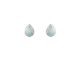 White Created Opal Pearshape Rubset Stud Earring - Silver