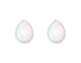 White Created Opal Pearshape Rubset Stud Earring - Silver