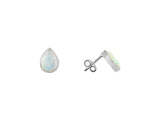 White Created Opal Pearshape Rubset Stud Earring - Silver