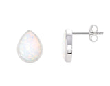 White Created Opal Pearshape Rubset Stud Earring - Silver