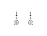 White Created Opal Pearshape Drop Earring - Silver