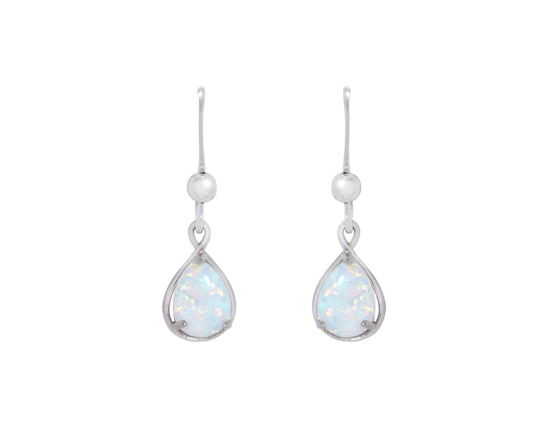 White Created Opal Pearshape Drop Earring - Silver