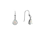 White Created Opal Pearshape Drop Earring - Silver